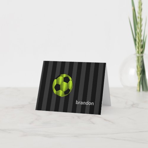 Bar Mitzvah Lime Green and Black Soccer Ball Note Card