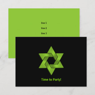 Bar Mitzvah Lime Green Black Star of David Party Invitation