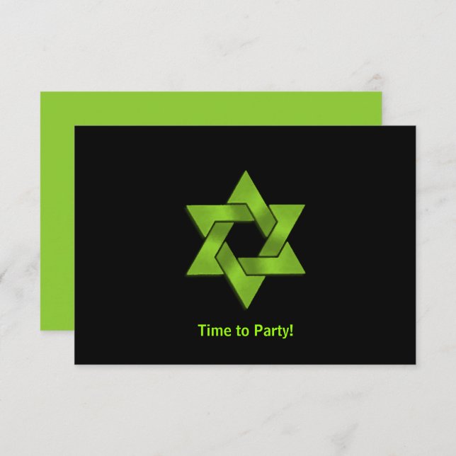 Bar Mitzvah Lime Green Black Star of David Party Invitation (Front/Back)