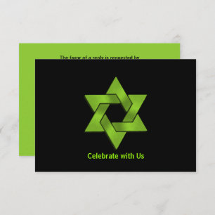 Bar Mitzvah Lime Green on Black Star of David RSVP
