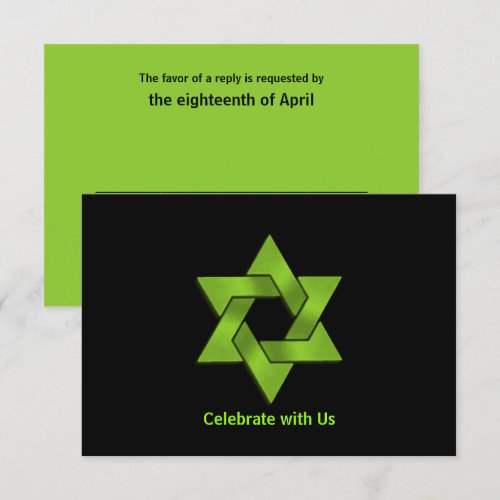 Bar Mitzvah Lime Green on Black Star of David RSVP Personalized Invitations