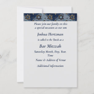 Bar Mitzvah Mazel Tov Blue Gray Star of David Invitation