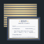 Bar Mitzvah Meal Options Navy Blue White and Gold RSVP Card<br><div class="desc">Compliment navy and gold bar mitzvah invitations with elegant RSVP response cards. All text is simple to customize or delete as needed. Card includes meal choices and option to reply via website or email. The navy blue, white and gold design features a faux foil Star of David, modern stripes, and...</div>