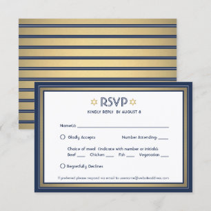 Bar Mitzvah Meal Options Navy Blue White and Gold RSVP Card