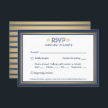 Bar Mitzvah Meal Options Navy Blue White and Gold RSVP Card<br><div class="desc">Compliment navy and gold bar mitzvah invitations with elegant RSVP response cards. All text is simple to customize or delete as needed. Card includes meal choices and option to reply via website or email. The navy blue, white and gold design features a faux foil Star of David, modern stripes, and...</div>