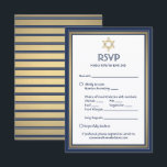 Bar Mitzvah Meal Options Song Request Blue Gold RSVP Card<br><div class="desc">Compliment navy and gold bar mitzvah invitations with elegant RSVP response cards. All text is simple to customize or delete as needed. Card includes meal choices, food allergies, song request, and option to reply via website or email. The navy blue, gold, and white design features a faux foil Star of...</div>