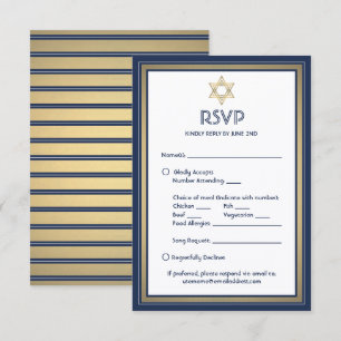 Bar Mitzvah Meal Options Song Request Blue Gold RSVP Card