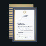 Bar Mitzvah Meal Options Song Request Blue Gold RSVP Card<br><div class="desc">Compliment navy and gold bar mitzvah invitations with elegant RSVP response cards. All text is simple to customize or delete as needed. Card includes meal choices, food allergies, song request, and option to reply via website or email. The navy blue, gold, and white design features a faux foil Star of...</div>