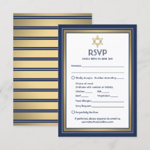 Bar Mitzvah Meal Options Song Request Blue Gold RSVP Card