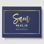 BAR MITZVAH MEMORIES modern navy   gold name SAM Guest Book<br><div class="desc">by kat massard >>> WWW.SIMPLYSWEETPAPERIE.COM <<<
Please contact me for custom "gold effect" names (eg Sam) I am happy to help :)
*** kat@simplysweetpaperie.com</div>