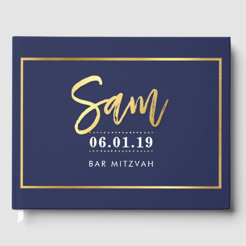 BAR MITZVAH MEMORIES modern navy + gold name SAM