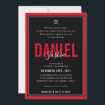 BAR MITZVAH modern athletic bold red black QRCODE Invitation<br><div class="desc">by kat massard >>> kat@simplysweetPAPERIE.com <<< CONTACT ME for custom wording or to add any lines in Hebrew Love the design, but would like to see some changes - another color scheme, product, add a photo or adapted for a different occasion - no worries simply contact me - I am...</div>
