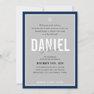 BAR MITZVAH modern athletic boy bold navy gray Invitation