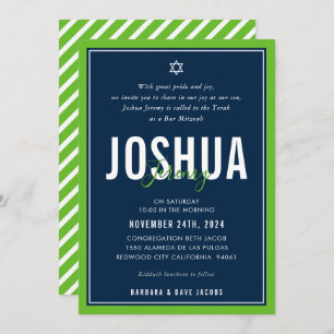 BAR MITZVAH modern athletic boy nfl green navy Inv Invitation