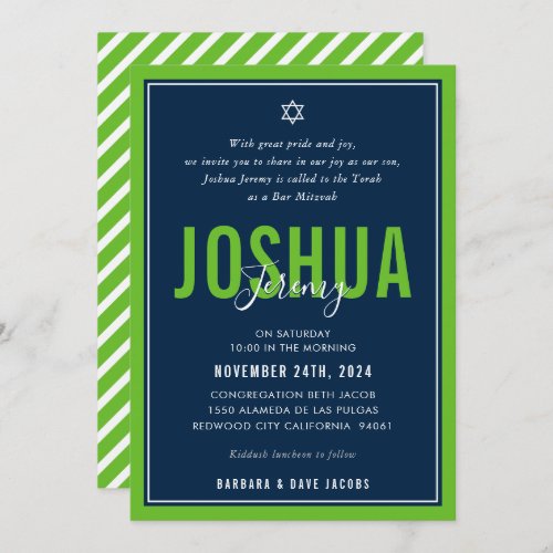 BAR MITZVAH modern athletic boy nfl green navy Invitation