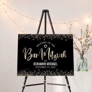 Bar Mitzvah Modern Black Gold Script Bold Welcome Foam Board