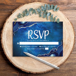 Bar Mitzvah Modern Blue Agate Watercolor Script RSVP Card<br><div class="desc">Be proud, rejoice and celebrate this milestone of your favorite Bar Mitzvah with this cool, unique, modern, personalized RSVP insert card for your event! White script typography and Star of David overlay a deep blue galaxy watercolor background with navy blue agate accented with faux silver veins. Personalize the custom text...</div>