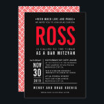 BAR MITZVAH modern bold block type black red Invitation<br><div class="desc">by kat massard >>> WWW.SIMPLYSWEETPAPERIE.COM <<< - - - - - - - - - - - - CONTACT ME to help with balancing your type perfectly Love the design, but would like to see some changes - another color scheme, product, add a photo or adapted for a different occasion...</div>