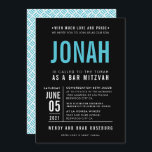 BAR MITZVAH modern bold block type black turquoise Invitation<br><div class="desc">by kat massard >>> WWW.SIMPLYSWEETPAPERIE.COM <<< - - - - - - - - - - - - CONTACT ME to help with balancing your type perfectly Love the design, but would like to see some changes - another color scheme, product, add a photo or adapted for a different occasion...</div>