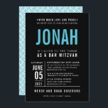 BAR MITZVAH modern bold block type black turquoise Invitation<br><div class="desc">by kat massard >>> WWW.SIMPLYSWEETPAPERIE.COM <<< - - - - - - - - - - - - CONTACT ME to help with balancing your type perfectly Love the design, but would like to see some changes - another color scheme, product, add a photo or adapted for a different occasion...</div>