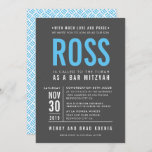 BAR MITZVAH modern bold block type gray aqua blue Invitation<br><div class="desc">by kat massard >>> WWW.SIMPLYSWEETPAPERIE.COM <<< - - - - - - - - - - - - CONTACT ME to help with balancing your type perfectly Love the design, but would like to see some changes - another color scheme, product, add a photo or adapted for a different occasion...</div>