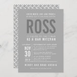BAR MITZVAH modern bold block type gray grey mono Invitation<br><div class="desc">by kat massard >>> WWW.SIMPLYSWEETPAPERIE.COM <<< - - - - - - - - - - - - CONTACT ME to help with balancing your type perfectly Love the design, but would like to see some changes - another color scheme, product, add a photo or adapted for a different occasion...</div>