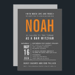 BAR MITZVAH modern bold block type gray orange Invitation<br><div class="desc">by kat massard >>> WWW.SIMPLYSWEETPAPERIE.COM <<< - - - - - - - - - - - - CONTACT ME to help with balancing your type perfectly Love the design, but would like to see some changes - another color scheme, product, add a photo or adapted for a different occasion...</div>