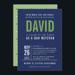 BAR MITZVAH modern bold block type navy blue green Invitation<br><div class="desc">by kat massard >>> WWW.SIMPLYSWEETPAPERIE.COM <<< - - - - - - - - - - - - CONTACT ME to help with balancing your type perfectly Love the design, but would like to see some changes - another color scheme, product, add a photo or adapted for a different occasion...</div>