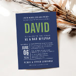 BAR MITZVAH modern bold block type navy blue green Invitation<br><div class="desc">by kat massard >>> WWW.SIMPLYSWEETPAPERIE.COM <<< - - - - - - - - - - - - CONTACT ME to help with balancing your type perfectly Love the design, but would like to see some changes - another color scheme, product, add a photo or adapted for a different occasion...</div>