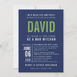 BAR MITZVAH modern bold block type navy blue green Invitation<br><div class="desc">by kat massard >>> WWW.SIMPLYSWEETPAPERIE.COM <<< - - - - - - - - - - - - CONTACT ME to help with balancing your type perfectly Love the design, but would like to see some changes - another color scheme, product, add a photo or adapted for a different occasion...</div>