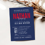 BAR MITZVAH modern bold block type navy blue red I Invitation<br><div class="desc">by kat massard >>> WWW.SIMPLYSWEETPAPERIE.COM <<< - - - - - - - - - - - - CONTACT ME to help with balancing your type perfectly Love the design, but would like to see some changes - another color scheme, product, add a photo or adapted for a different occasion...</div>