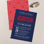 BAR MITZVAH modern bold block type navy blue red Invitation<br><div class="desc">by kat massard >>> WWW.SIMPLYSWEETPAPERIE.COM <<< - - - - - - - - - - - - CONTACT ME to help with balancing your type perfectly Love the design, but would like to see some changes - another color scheme, product, add a photo or adapted for a different occasion...</div>