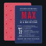 BAR MITZVAH modern bold block type navy blue red Invitation<br><div class="desc">by kat massard >>> WWW.SIMPLYSWEETPAPERIE.COM <<< - - - - - - - - - - - - CONTACT ME to help with balancing your type perfectly Love the design, but would like to see some changes - another color scheme, product, add a photo or adapted for a different occasion...</div>