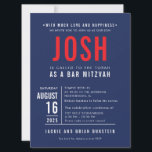 BAR MITZVAH modern bold block type navy red JOSH Invitation<br><div class="desc">by kat massard >>> WWW.SIMPLYSWEETPAPERIE.COM <<< - - - - - - - - - - - - CUSTOM design fro JOSH CONTACT ME to help with balancing your type perfectly Love the design, but would like to see some changes - another color scheme, product, add a photo or adapted...</div>