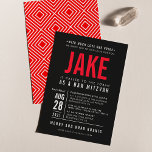 BAR MITZVAH modern bold geometric type black red Invitation<br><div class="desc">by kat massard >>> WWW.SIMPLYSWEETPAPERIE.COM <<< - - - - - - - - - - - - CONTACT ME to help with balancing your type perfectly Love the design, but would like to see some changes - another color scheme, product, add a photo or adapted for a different occasion...</div>