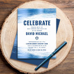 Bar Mitzvah Modern Bold Navy Typography Blue Foil  Enclosure Card<br><div class="desc">Be proud, rejoice and showcase this milestone of your favorite Bar Mitzvah! Include this cool, unique, modern, personalized insert for additional information to your event. Metallic light blue foil brush strokes, along with bold, navy blue typography and Star of David, overlay a simple, white background. Personalize the custom text with...</div>