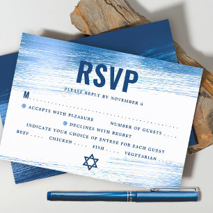 Bar Mitzvah Modern Bold Navy Typography Blue Foil RSVP Card