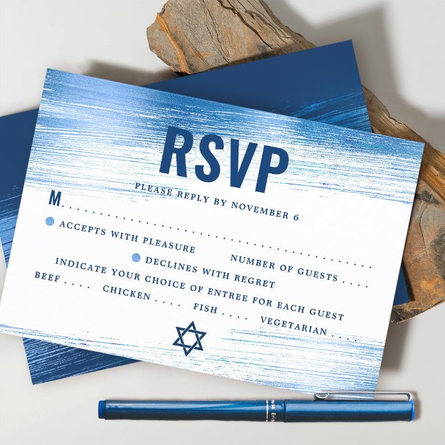 Bar Mitzvah Modern Bold Navy Typography Blue Foil RSVP Card (Creator Uploaded)
