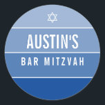 BAR MITZVAH modern bold ombre block royal blue Classic Round Sticker<br><div class="desc">by kat massard >>> https://linktr.ee/simplysweetpaperie <<< 
Love the design,  but would like to see some changes - another color scheme,  product,  add a photo or adapted for a different occasion - no worries simply contact me,  kat@simplysweetPAPERIE.com - I am happy to help!</div>
