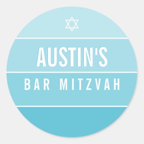 BAR MITZVAH modern bold ombre block turquoise blue Classic Round Sticker