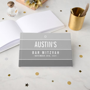 BAR MITZVAH modern bold ombre gray Guest Book