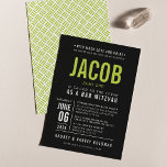 BAR MITZVAH modern bold type black lime green Invitation<br><div class="desc">by kat massard >>> WWW.SIMPLYSWEETPAPERIE.COM <<< - - - - - - - - - - - - CONTACT ME to help with balancing your type perfectly Love the design, but would like to see some changes - another color scheme, product, add a photo or adapted for a different occasion...</div>