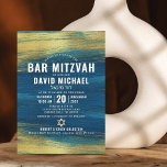 Bar Mitzvah Modern Bold Type Turquoise Gold Foil Invitation<br><div class="desc">Be proud, rejoice and showcase this milestone of your favorite Bar Mitzvah! Send out this cool, unique, modern, personalized invitation for an event to remember. Metallic gold foil brush strokes and Star of David, along with bold, white typography, overlay a rich, turquoise blue ombre paint background. Personalize the custom text...</div>