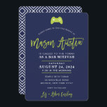 Bar Mitzvah modern contoller gamer navy lime MASON Invitation<br><div class="desc">*** NOTE - THE LIME GREEN TYPE Script font IS A PRINTED PICTURE *** - - - - - - - - - - - - - - - - - - - - - - - - CONTACT ME for custom "script lettering" Love the design, but would like to...</div>