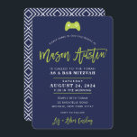 Bar Mitzvah modern contoller gamer navy lime MASON Invitation<br><div class="desc">*** NOTE - THE LIME GREEN TYPE Script font IS A PRINTED PICTURE *** - - - - - - - - - - - - - - - - - - - - - - - - CONTACT ME for custom "script lettering" Love the design, but would like to...</div>