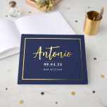 BAR MITZVAH modern faux gold name calligraphy navy Foil Guest Book<br><div class="desc">by kat massard >>> WWW.SIMPLYSWEETPAPERIE.COM <<<
more matching items in store</div>