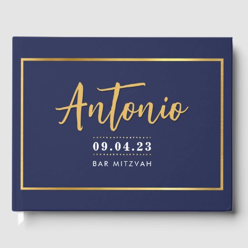 BAR MITZVAH modern faux gold name calligraphy navy