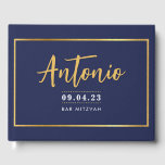 BAR MITZVAH modern faux gold name calligraphy navy Guest Book<br><div class="desc">by kat massard >>> WWW.SIMPLYSWEETPAPERIE.COM <<<
more matching items in store</div>