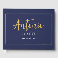 BAR MITZVAH modern faux gold name calligraphy navy