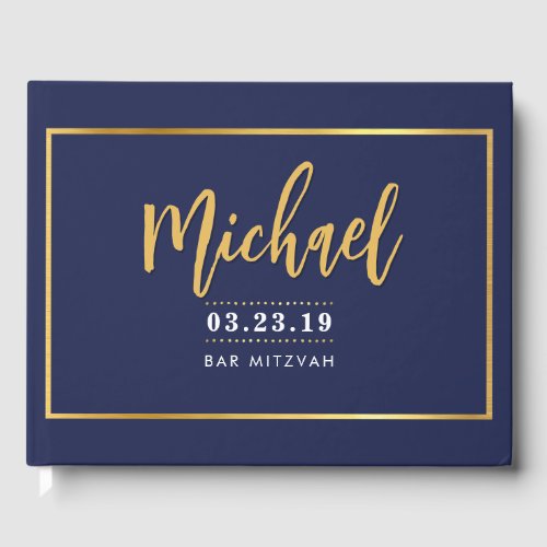 BAR MITZVAH modern faux gold name calligraphy navy